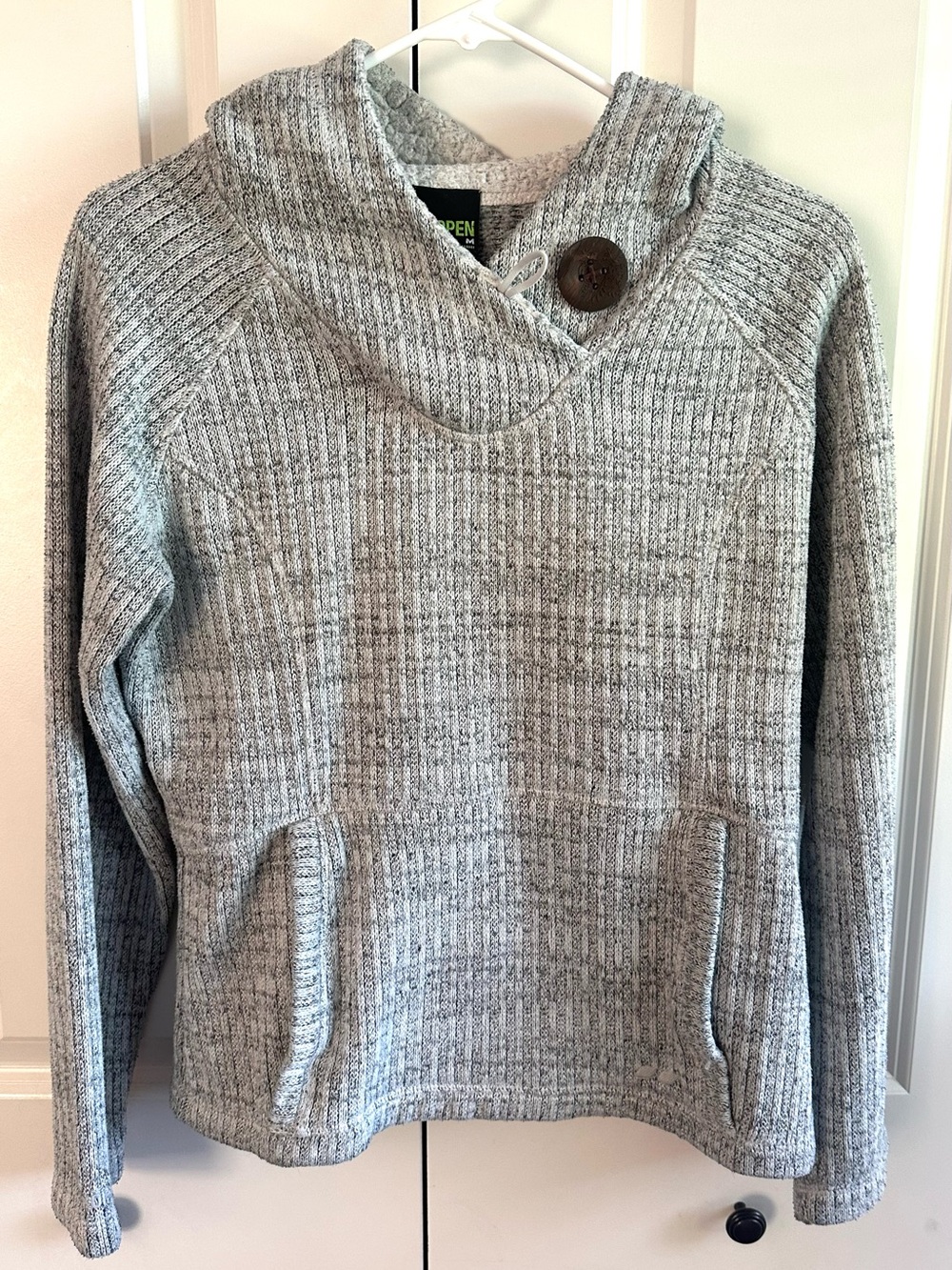 Köppen Gray Knit Hooded Sweater Pullover w/ Toggle Button Size Medium
